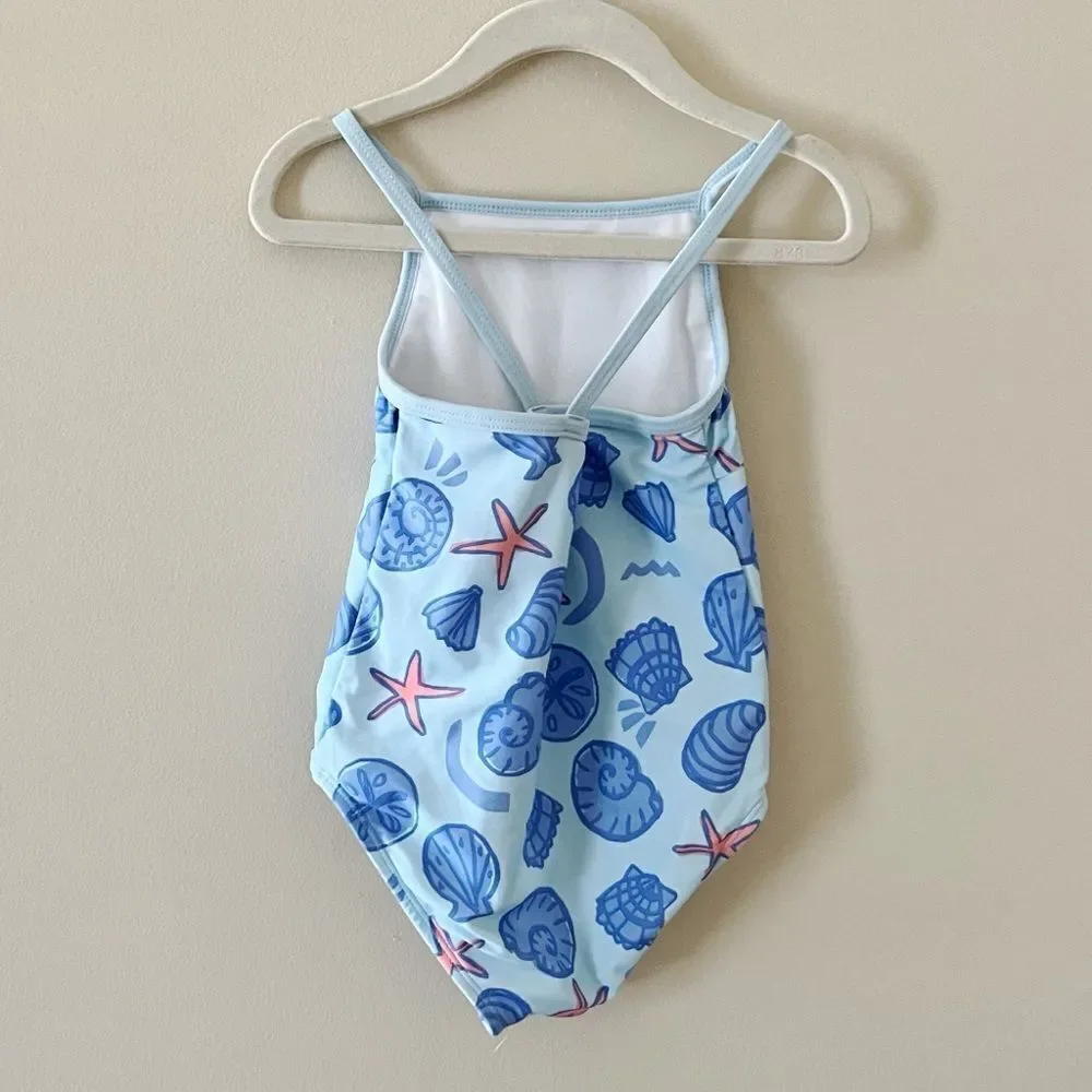 Toddler Girl’s Carter’s Blue Seashell Print One Piece Swimsuit